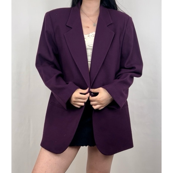 Vintage Dark Purple Sag Harbor Wool Blazer - Picture 2 of 8